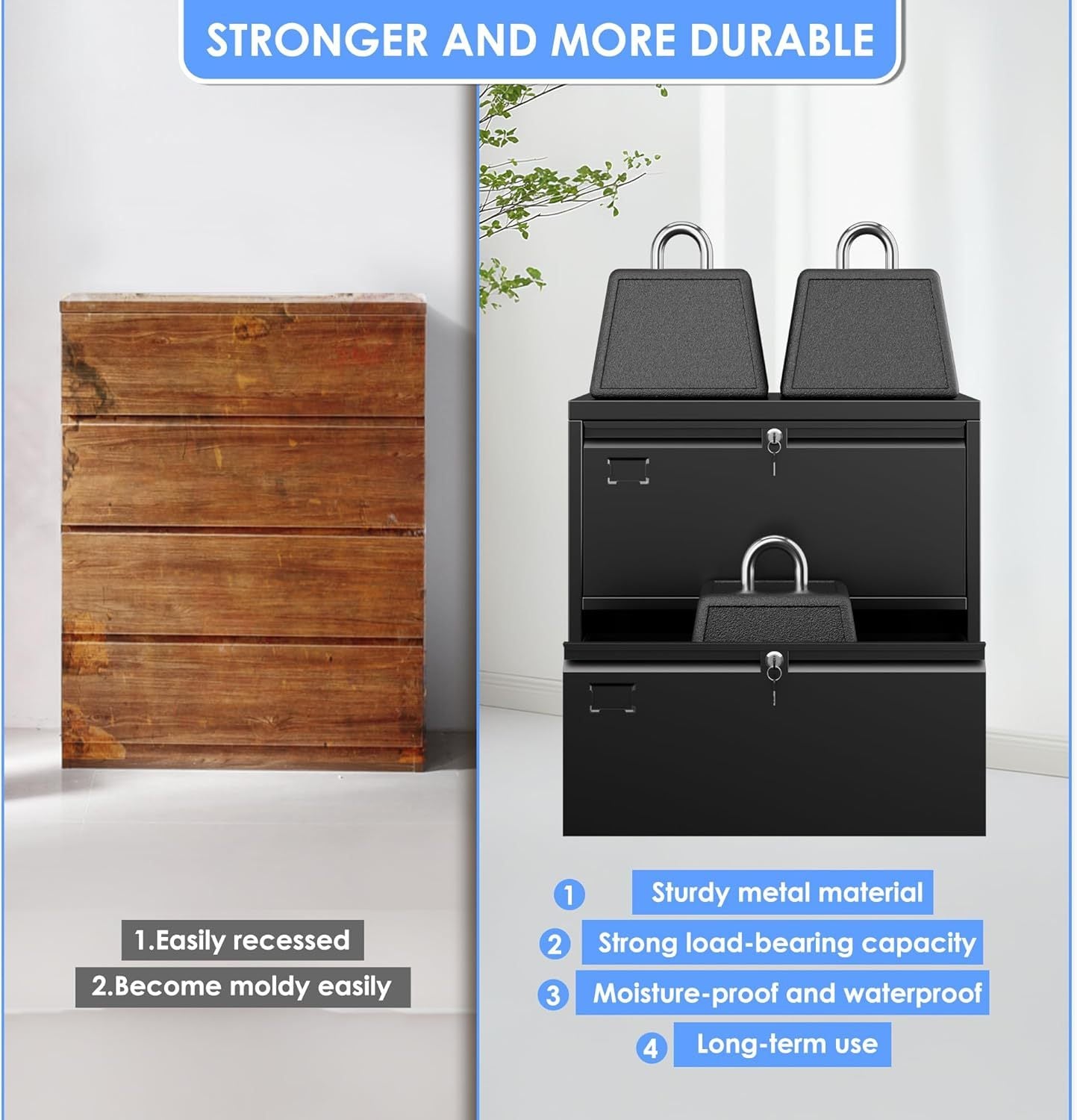 US Local Metal 2 Drawer Lateral File Cabinet With 2 Lock - Wide Filing Cabinet For Letter Legal Hanging Files - Includes Business Card Holder,Home Office School Storage,Black