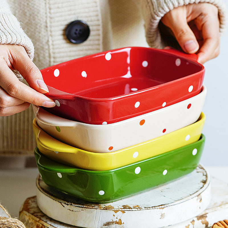 Ceramic Dot Cheese Baked Rice Plate Household Microwave Oven