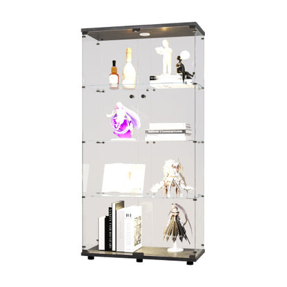 US Local Double Door LED Light Glass Display Cabinet 4 With Mast, Floor To Ceiling Rare Bookshelves, Suitable For Living Room, Bedroom, Office