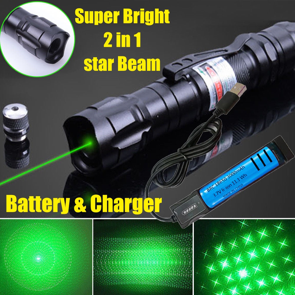 UK Local Green Laser Pointer USB Rechargeable Pen LED Flashlight Torch Visible Beam Lazer