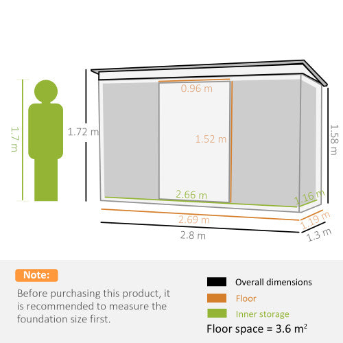 UK Local Outsunny Corrugated Garden Metal Storage Shed Outdoor Equipment Tool Box With Kit Ventilation Doors 9x 4FT Light Grey