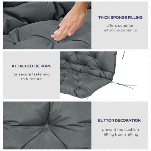 UK Local Outsunny Garden Bench Cushion, 2 Seater Swing Chair Cushion, Seat Pad With Ties For Indoor And Outdoor Use, 110 X 120 Cm, Dark Grey