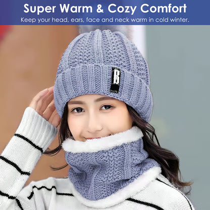 US Local 1 Set Winter Beanie Hat Scarf Set Women Warm Knitting Skull Cap Neck Warmer For Walking Running Hiking Camping Outdoors Gift