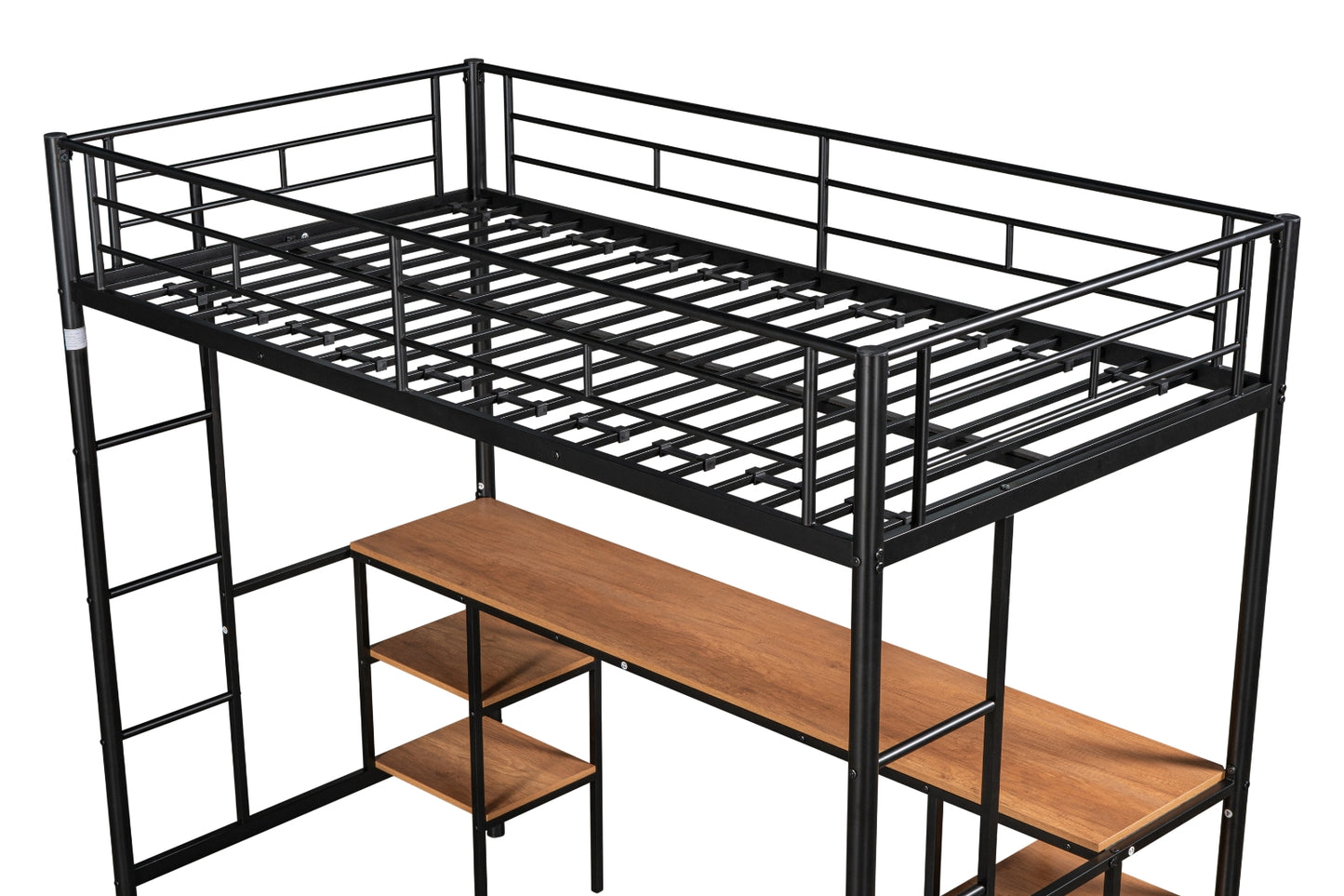 US Local Twin-Size Loft Bed With Built-in Table & Shelves - Heavy-Duty Metal