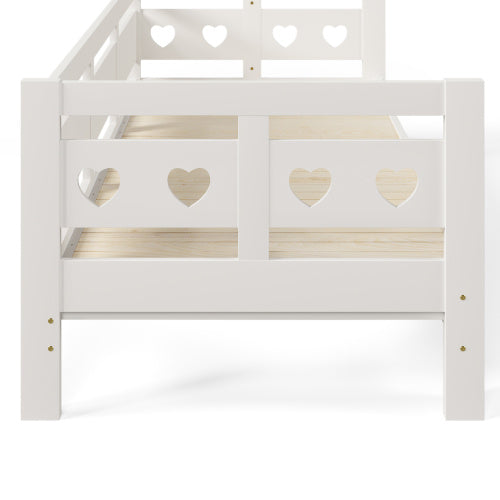 UK Local Daybed Cabin Bed Wooden 3FT Single Sofa Guest Bed Sofa Bed, Pull Out Trundle Wooden Bed Heart-Shaped For Children Adults Bed For Living Room And Bedroom -90 X190 Cm -White