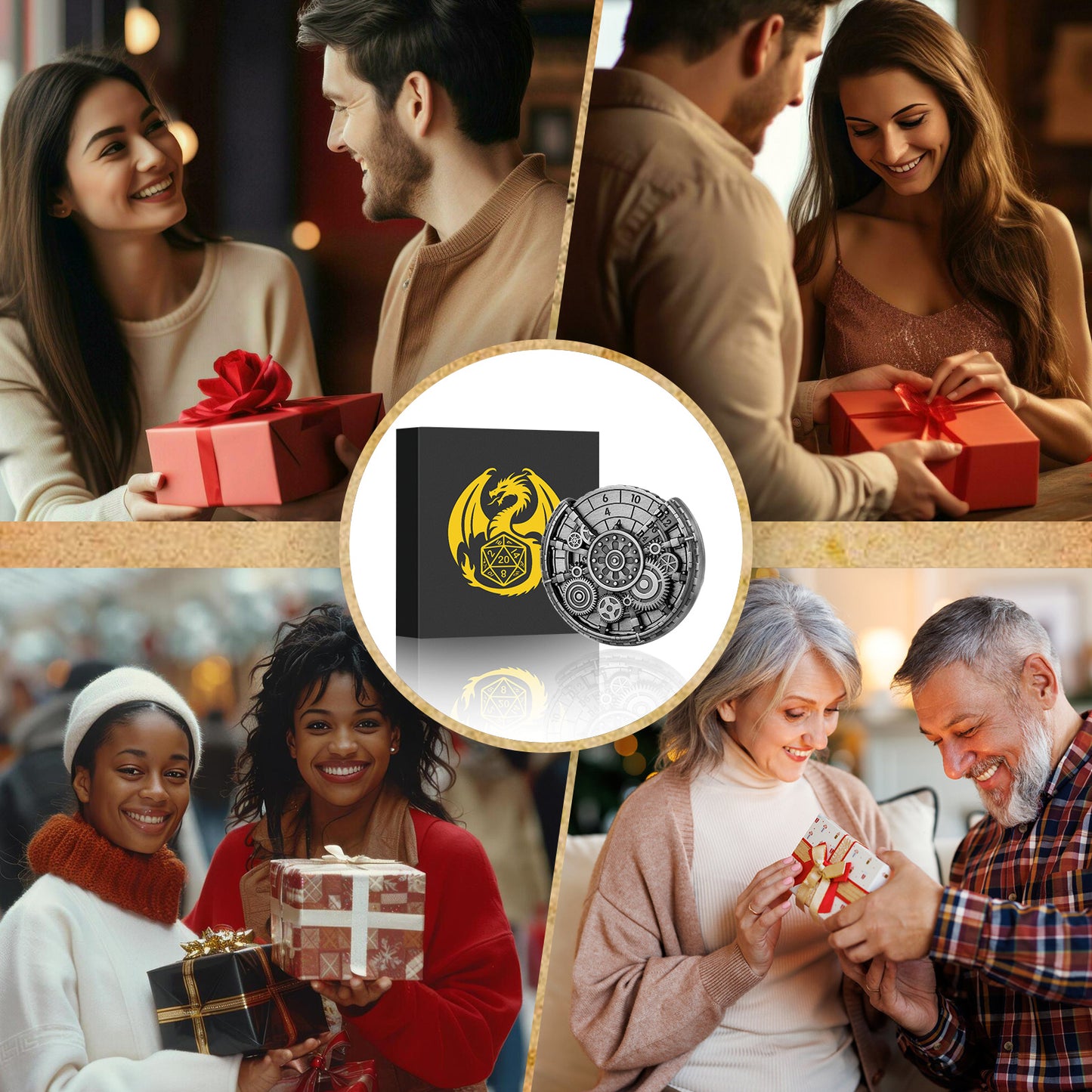 US Local Private Model Time Gear Fingertip Gyroscope Retro Wheel DND Dice Gift Box Set, Role Playing Game Dice On The Table