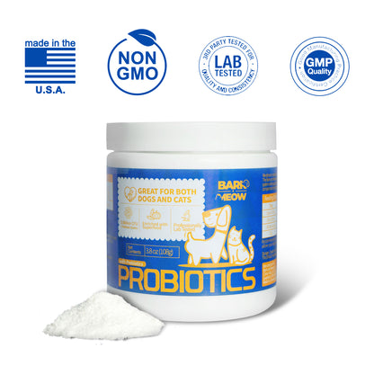 US Local Bark And Meow Probiotics For Dogs & Cats  7 Tailored Strains  Prebiotics, Pumpkin & Carrot  5 Billion CFU Scoop Human-Grade Non-GMO, Vet-Approved Made In USA, Gut  Immune Support