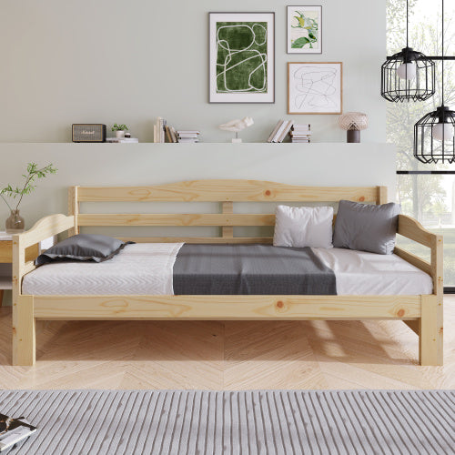 UK Local Daybed Cabin Bed SIngle Guest Bed Sofa Bed, Pull Out Trundle For Living Room And Bedroom - 3 FT 90 X190 Cm -Natural