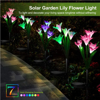 2Pcs Solar Garden Lights Outdoor Lily Flower LED Light