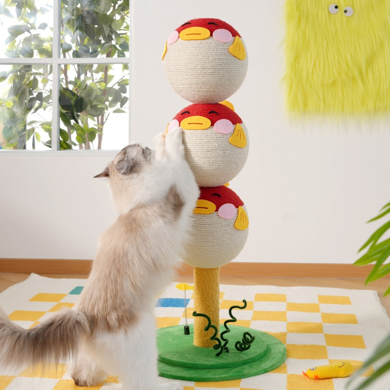 US Local Cute Puffer Fish-shaped Cat Climbing Frame, Three-tier Climbing Tower With Base, Indoor Cat Scratching Post Climbing Frame With Vertical Claw Interactive Cat Toy, Suitable For Cats Of All Sizes