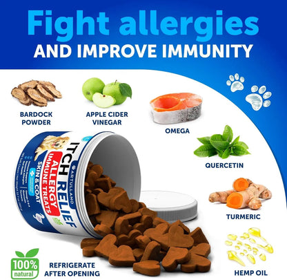 US Local Dog Allergy Relief Chews Itching Skin Relief For Dogs Fish Oil 3 Seasonal Allergies Pills Skin & Coat Anti ItchHot Spots Treatment Canine Immune Health Supplement 180 Soft Treats