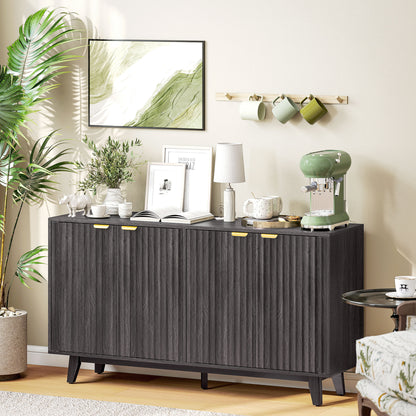 US Local Fluted Sideboard Buffet Cabinet, 55 Coffee Bar Cabinet With 4 Doors, 2 Adjustable Shelves, 5 Wood Legs, Dark Gray