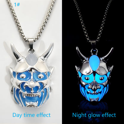 Men's Ghost Mask Luminous Pendant Titanium Steel Necklace Halloween Necklace