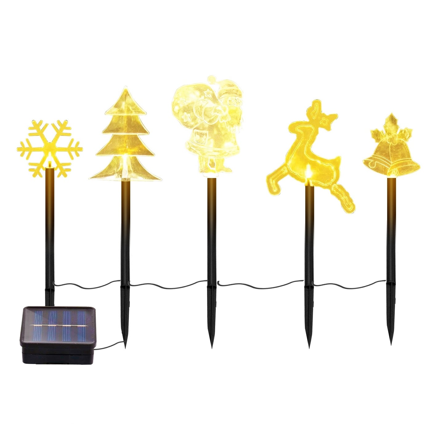 US Local 1 Set Of 5Pcs Mixed Christmas Decoration Light Solar Stake Light Waterproof Reindeer Snowflake Bell Christmas Tree Santa Claus Light Outdoor Landscape Light