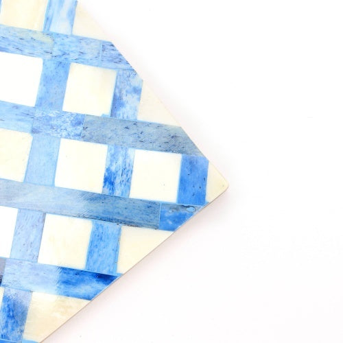 White Blue Dyed Bone Inlaid Square Coaster Set