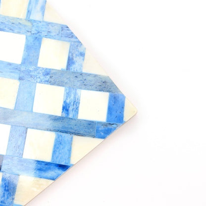 US Local White Blue Dyed Bone Inlaid Square Coaster Set