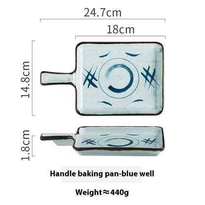 Ceramic Handle Plate Household Oven Microwave Oven Baking Plate
