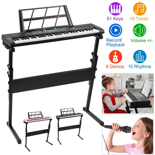 US Local 1P 61 Keys Digital Music Electronic Keyboard Electric Musical Piano Instrument Kids Learning Keyboard With Stand Microphone For Beginners