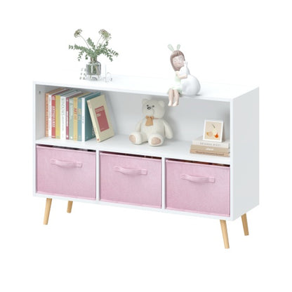 US Local Fiberboard Children's Bookshelf With Foldable Fabric Drawers