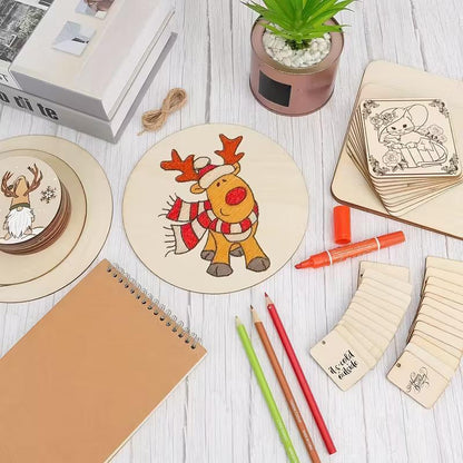 US Local 65-piece Unfinished Wooden Set, Craft Materials, Mixed-shape Wood Chips, Blank Decorative Plaques, Wooden Plaques For Drawing And Writing.