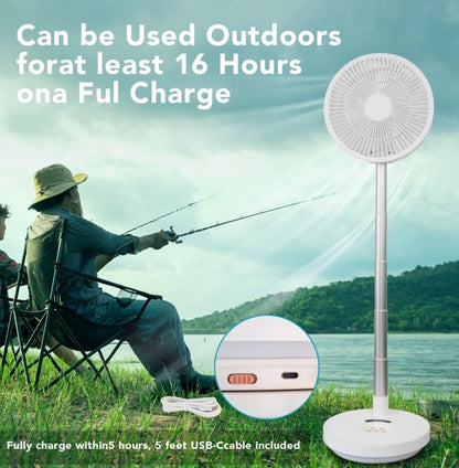 US Local Indoor & Outdoor Retractable LED Fan Oscillating Standing Fan Rechargeable Pedestal Fan