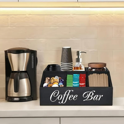 US Local 1 Piece Classic Wooden Coffee Bar Storage Box Multi-compartment Coffee Accessories Condiments Coffee Capsule Storage Shelf Basket