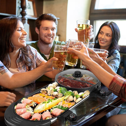 US Local 2200W  2 In 1 Electric Hot Pot With BBQ Grill Cooker Smokeless Non-Stick Korean BBQ Grill Shabu Shabu Hot Pot With Independent Temperature Control 5 Gears Firepower For 2-10 People