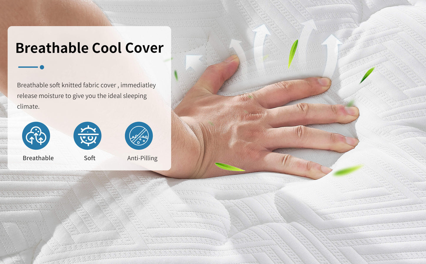 US Local 12 Inch Hybrid Mattress Individual Pocket Spring Memory Foam Knitted Cover CertiPUR-US White