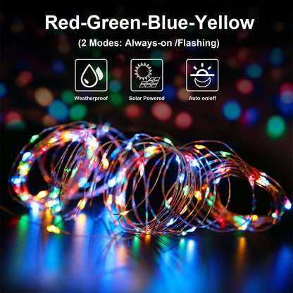 US Local 2 Light Color Options -- 1Pc Solar String Light Outdoor IP65 Waterproof Copper Wire String Lights Solar LED Fairy Lamps Wedding Party Festival