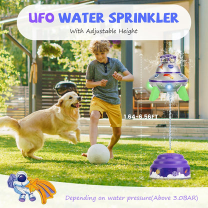 US Local 1Set UFO Water Sprinkler Outdoor Summer Rocket Toy With Colorful LED Lights 360Degree Spinning 1.64FT To 6.56FT Adjustable Height Birthday Summer Gift For Girls Boys Aged 3 Years Old