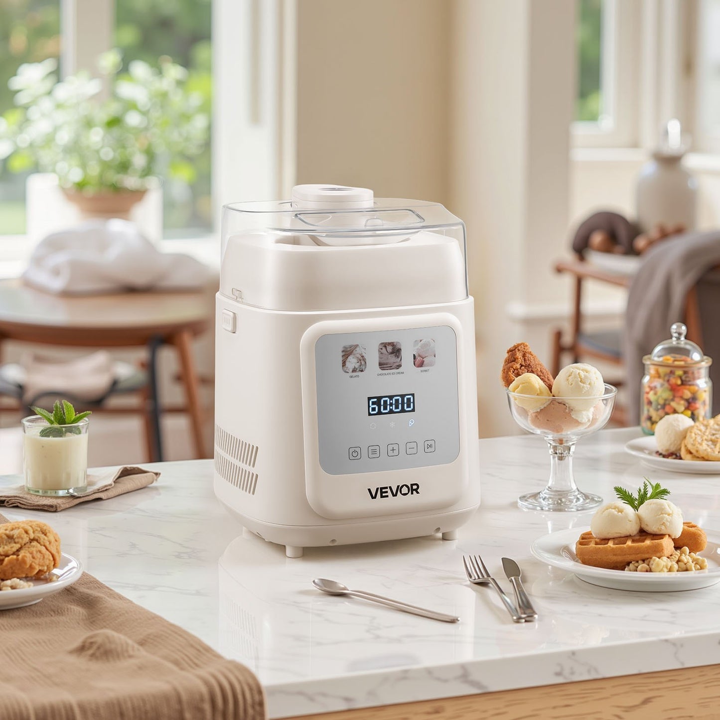 US Local 1 Quart Automatic Ice Cream Maker With Built-in Compressor No Pre-freezing