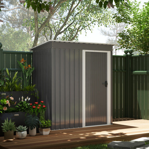 UK Local Outsunny 5 X 3ft Garden Storage Shed With Sliding Door And Sloped Roof Outdoor Equipment Tool, Light Grey