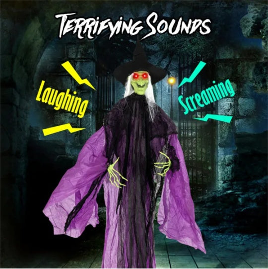 7.2ft Sound-Activated Halloween Witch - Eerie Arm Movements, Terrifying Sounds & Glowing Eyes For Indoor Outdoor