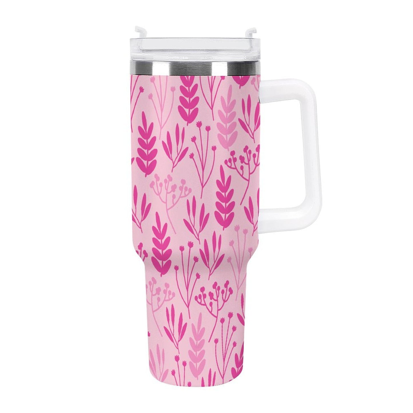 PHDT00422 POD US Local Tumbler 40 oz Large Capacity Car Cup Pink Flowers leaves