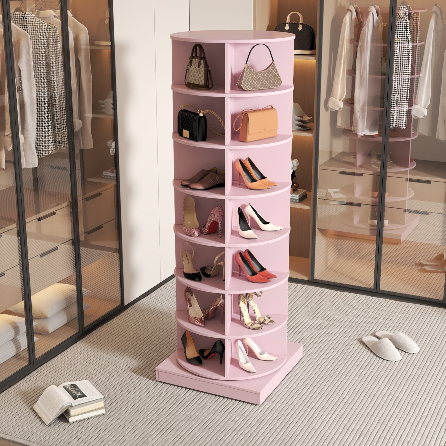 US Local New 360 Rotating Shoe Cabinet With 7 Layers Can Accommodate Up To 28 Paris Shoes