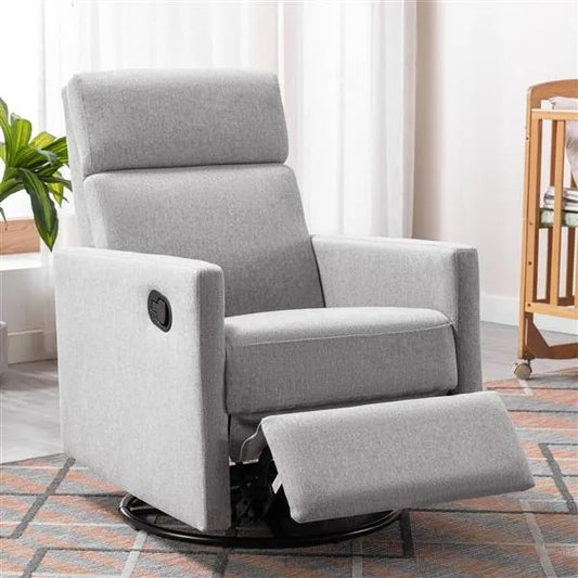 US Local Modern Upholstered Rocker Nursery Chair Plush Seating Glider Swivel Recliner Chair, Gray