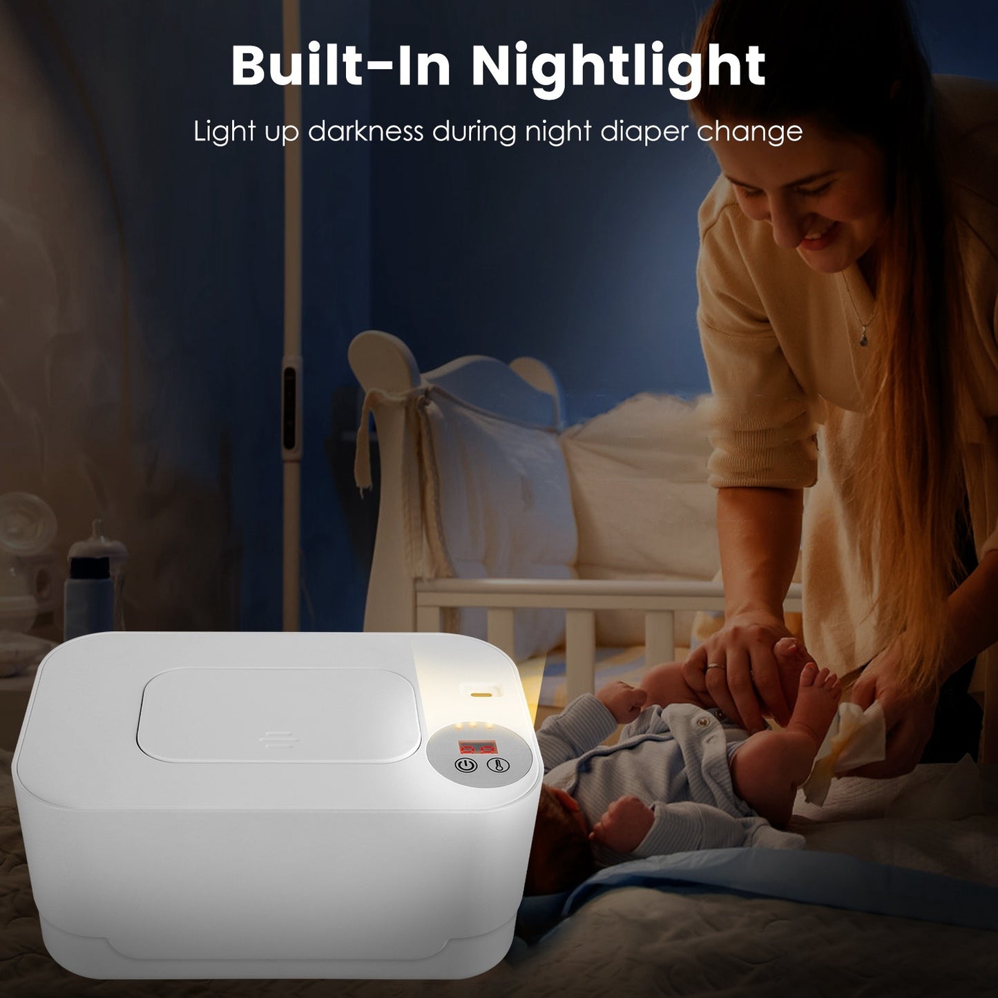 US Local 1Pc Baby Wipe Warmer With 3 Temperature Settings Type C Powered Baby Wet Wipes Dispenser With Night Light Large Capacity Diaper Wipe Warmer For Baby
