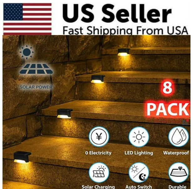 US Local 8 Pack New Solar Deck Lights Outdoor Waterproof LED Steps Lamps For Stairs Fence