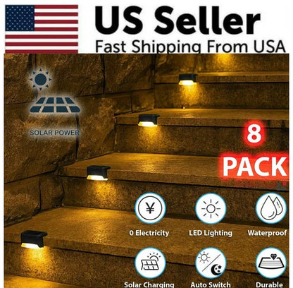 US Local 8 Pack New Solar Deck Lights Outdoor Waterproof LED Steps Lamps For Stairs Fence