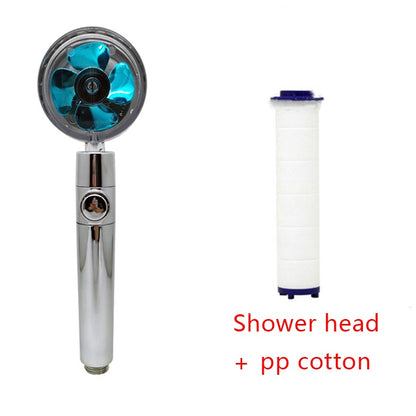 US Local Shower Head Water Saving Flow 360 Degrees Rotating With Small Fan ABS Rain High Pressure Spray Nozzle Bathroom Accessories