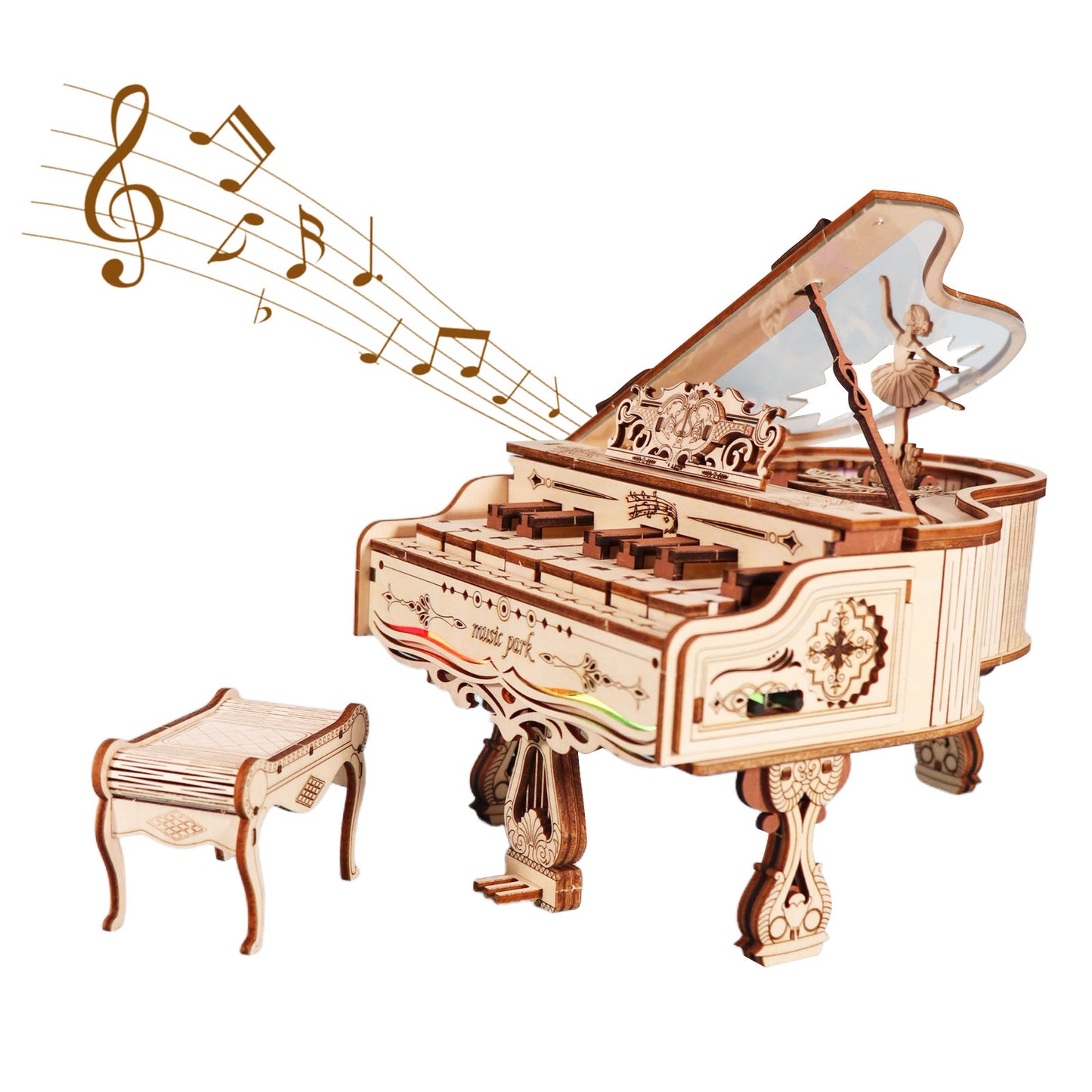 US Local MUSIC PARK 3d Wooden Puzzle Piano Music Box Can Be Played Handmade Assembly Model Kit DIY Crafts Holidays Birthdays Christmas Gifts