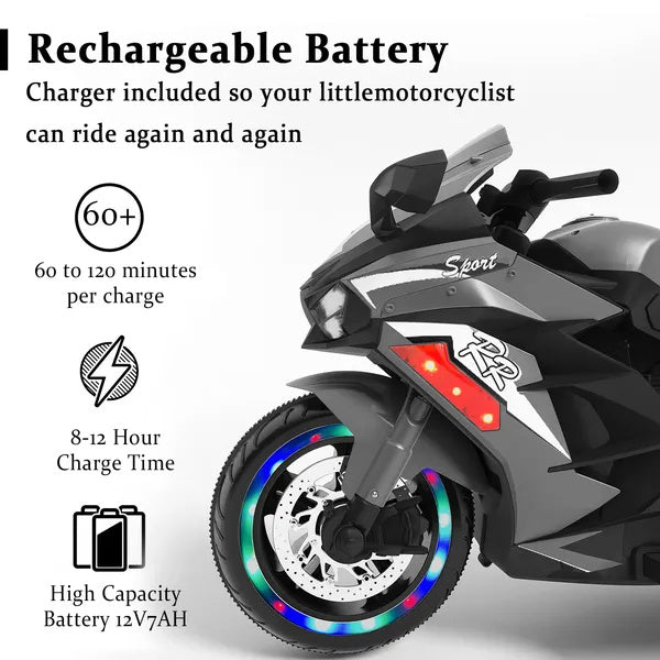 US Local Motorcycle For Kids, 12V Electric Ride On Motorcycle For Brithday Gifts, Kids Motorcycle With LED Lights, Music