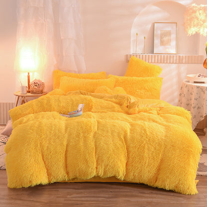 US Local Luxury Thick Fleece Duvet Cover Queen King Winter Warm Bed Quilt Cover Pillowcase Fluffy Plush Shaggy Bedclothes Bedding Set Winter Body Keep Warm