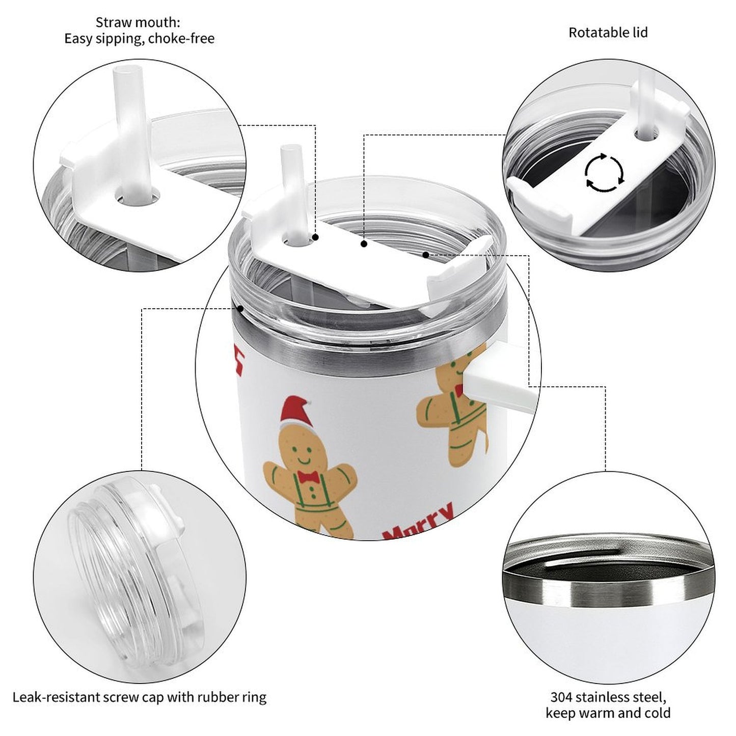 PHDT00076 POD US Local Tumbler 40 oz Large Capacity Car Cup Christmas Gingerbread Man