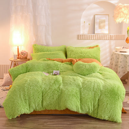 US Local Luxury Thick Fleece Duvet Cover Queen King Winter Warm Bed Quilt Cover Pillowcase Fluffy Plush Shaggy Bedclothes Bedding Set Winter Body Keep Warm