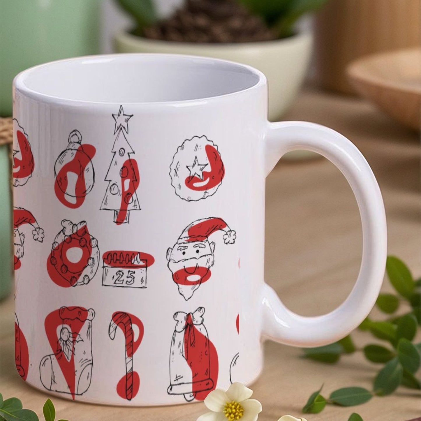 POD US Local White mug with full print, Christmas Sketch, Color Block 0104