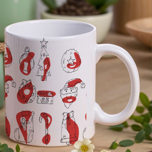 POD US Local White mug with full print, Christmas Sketch, Color Block 0104