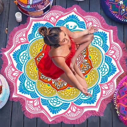 US Local Polygon Printing Tassel Round Bath Towel Yoga Mat