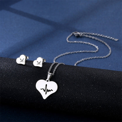 Stainless Steel Necklace Ear Stud Combination Suit