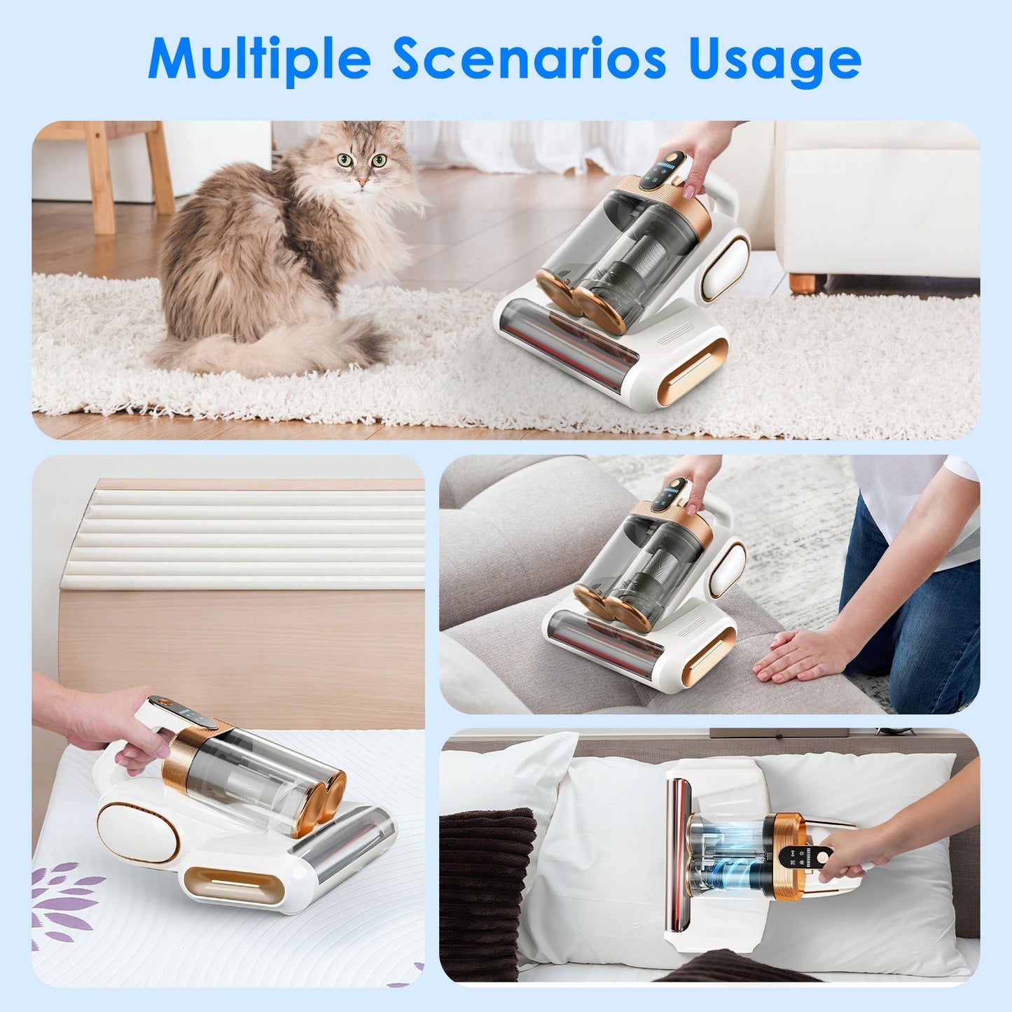 US Local 1Pc Mattress Vacuum Cleaner 16Kpa Bed Vacuum Cleaner Handheld Vacuums With Ultrasonic And UVC Light 18000 RPM Brushroll Rotation Dual Dust Bins Washable Filters For Bed Pillows Cribs Sofa